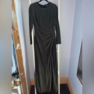 RALPH LAUREN maxi formal dress in metallic gold black in size 8